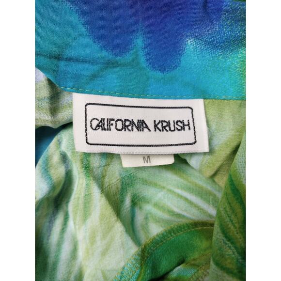 Vintage California Krush Women Shirt Medium Blue Green Floral Hawaiian - Picture 5 of 6